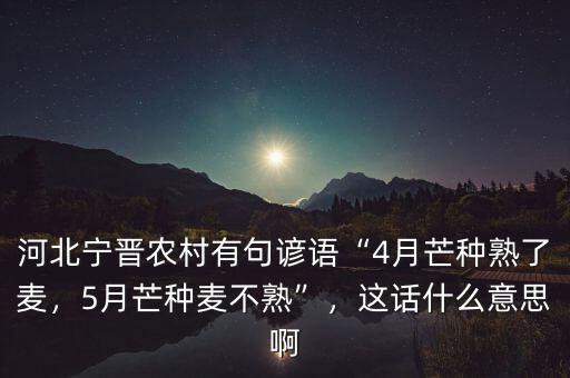 河北寧晉農(nóng)村有句諺語“4月芒種熟了麥，5月芒種麥不熟”，這話什么意思啊