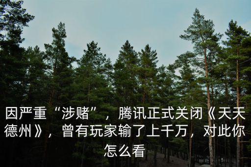 因嚴重“涉賭”，騰訊正式關閉《天天德州》，曾有玩家輸了上千萬，對此你怎么看