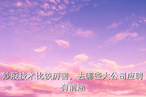 炒股技術(shù)比較厲害，去哪些大公司應(yīng)聘有前途