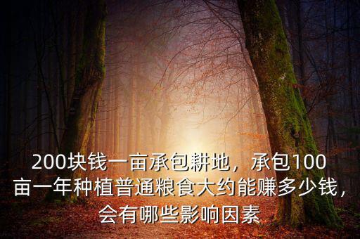 200塊錢一畝承包耕地，承包100畝一年種植普通糧食大約能賺多少錢，會有哪些影響因素