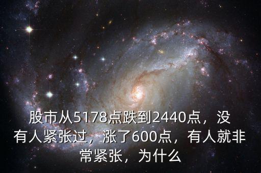 股市從5178點(diǎn)跌到2440點(diǎn)，沒有人緊張過，漲了600點(diǎn)，有人就非常緊張，為什么