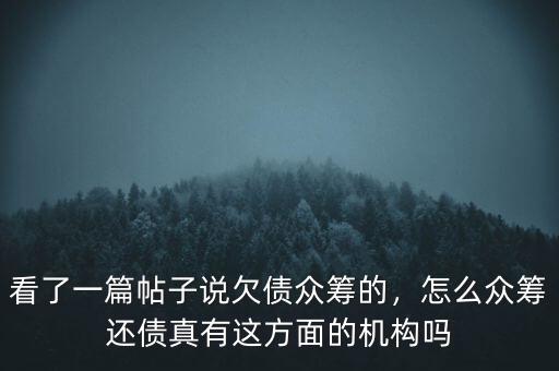 看了一篇帖子說(shuō)欠債眾籌的，怎么眾籌還債真有這方面的機(jī)構(gòu)嗎