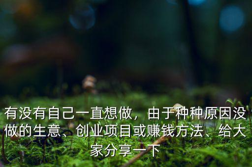 有沒有自己一直想做，由于種種原因沒做的生意、創(chuàng)業(yè)項目或賺錢方法、給大家分享一下