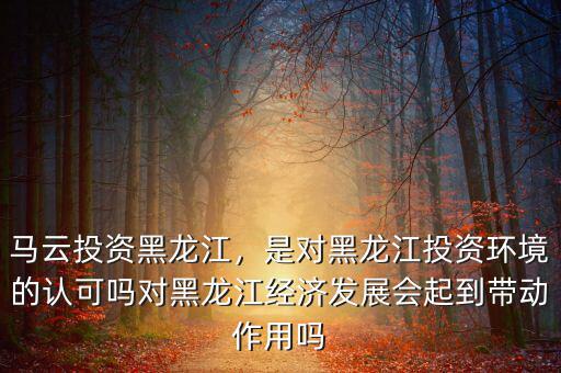 馬云投資黑龍江，是對(duì)黑龍江投資環(huán)境的認(rèn)可嗎對(duì)黑龍江經(jīng)濟(jì)發(fā)展會(huì)起到帶動(dòng)作用嗎