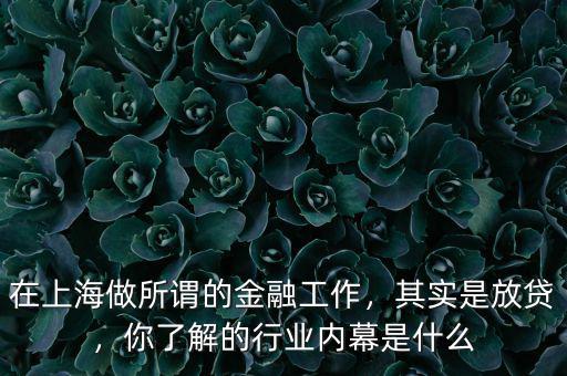 在上海做所謂的金融工作，其實(shí)是放貸，你了解的行業(yè)內(nèi)幕是什么