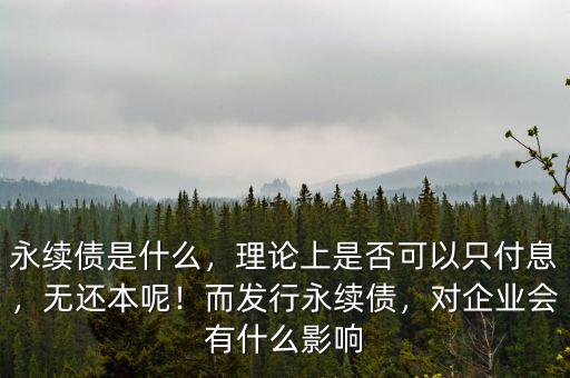 永續(xù)債是什么，理論上是否可以只付息，無還本呢！而發(fā)行永續(xù)債，對(duì)企業(yè)會(huì)有什么影響