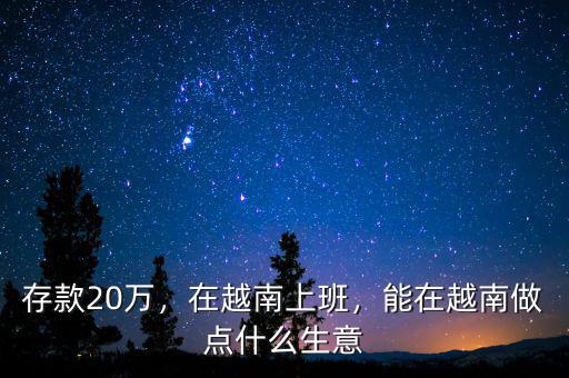 存款20萬，在越南上班，能在越南做點什么生意