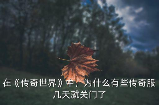 在《傳奇世界》中，為什么有些傳奇服幾天就關門了