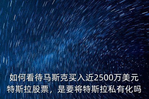 如何看待馬斯克買入近2500萬(wàn)美元特斯拉股票，是要將特斯拉私有化嗎