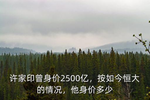 許家印曾身價2500億，按如今恒大的情況，他身價多少