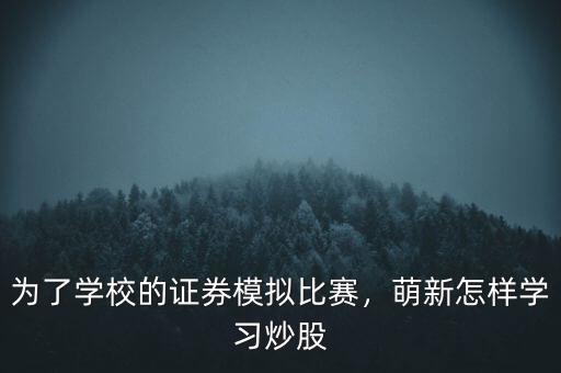 為了學(xué)校的證券模擬比賽，萌新怎樣學(xué)習(xí)炒股