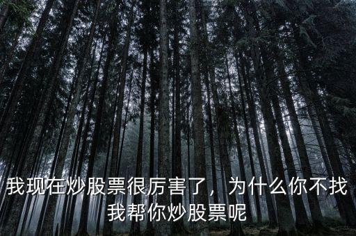 我現(xiàn)在炒股票很厲害了，為什么你不找我?guī)湍愠垂善蹦? class=