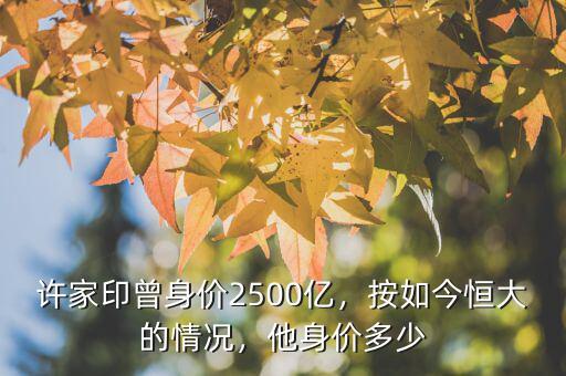 許家印曾身價2500億，按如今恒大的情況，他身價多少