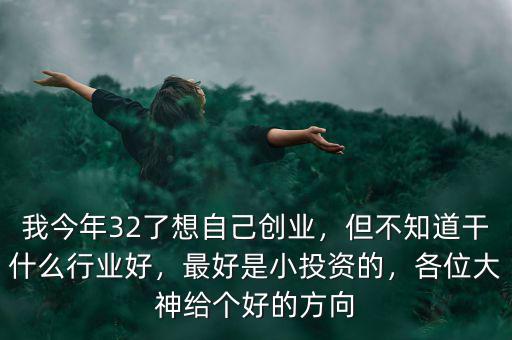 我今年32了想自己創(chuàng)業(yè)，但不知道干什么行業(yè)好，最好是小投資的，各位大神給個好的方向