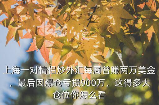 上海一對情侶炒外匯每周曾賺兩萬美金，最后因爆倉虧損900萬，這得多大倉位你怎么看