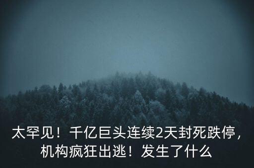 太罕見！千億巨頭連續(xù)2天封死跌停，機構(gòu)瘋狂出逃！發(fā)生了什么