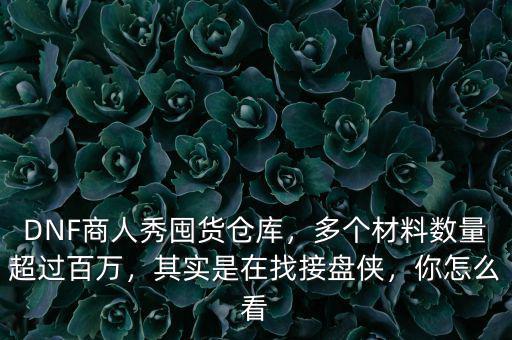 DNF商人秀囤貨倉庫，多個(gè)材料數(shù)量超過百萬，其實(shí)是在找接盤俠，你怎么看