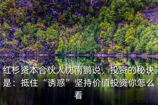 紅杉資本合伙人沈南鵬說，投資的秘訣是：抵住“誘惑”堅持價值投資你怎么看
