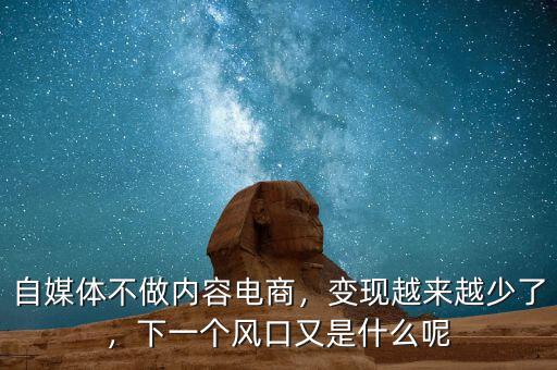 自媒體不做內(nèi)容電商，變現(xiàn)越來越少了，下一個風口又是什么呢