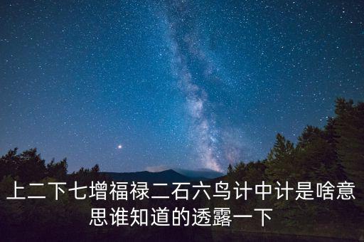上二下七增福祿二石六鳥計(jì)中計(jì)是啥意思誰(shuí)知道的透露一下