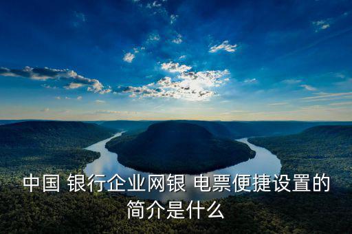 中國 銀行企業(yè)網銀 電票便捷設置的簡介是什么