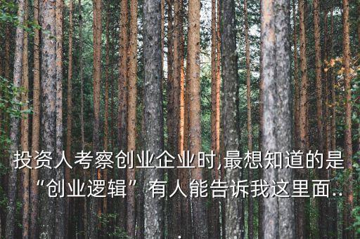 投資人考察創(chuàng)業(yè)企業(yè)時(shí),最想知道的是“創(chuàng)業(yè)邏輯”有人能告訴我這里面...