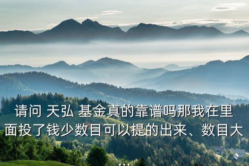 請(qǐng)問(wèn) 天弘 基金真的靠譜嗎那我在里面投了錢少數(shù)目可以提的出來(lái)、數(shù)目大...