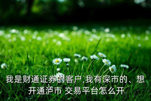 我是財(cái)通證券的客戶,我有深市的、想 開通瀘市 交易平臺(tái)怎么開