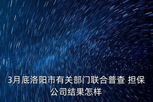 3月底洛陽市有關(guān)部門聯(lián)合普查 擔保公司結(jié)果怎樣