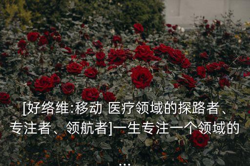 [好絡(luò)維:移動 醫(yī)療領(lǐng)域的探路者、專注者、領(lǐng)航者]一生專注一個領(lǐng)域的...