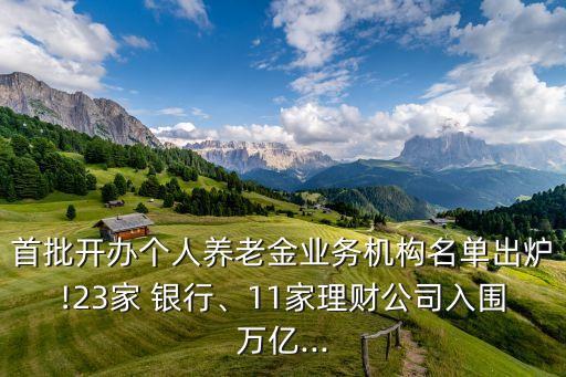 首批開辦個人養(yǎng)老金業(yè)務(wù)機構(gòu)名單出爐!23家 銀行、11家理財公司入圍萬億...