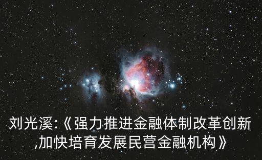 劉光溪:《強力推進金融體制改革創(chuàng)新,加快培育發(fā)展民營金融機構》