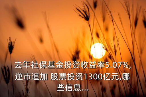 去年社?；鹜顿Y收益率5.07%,逆市追加 股票投資1300億元,哪些信息...
